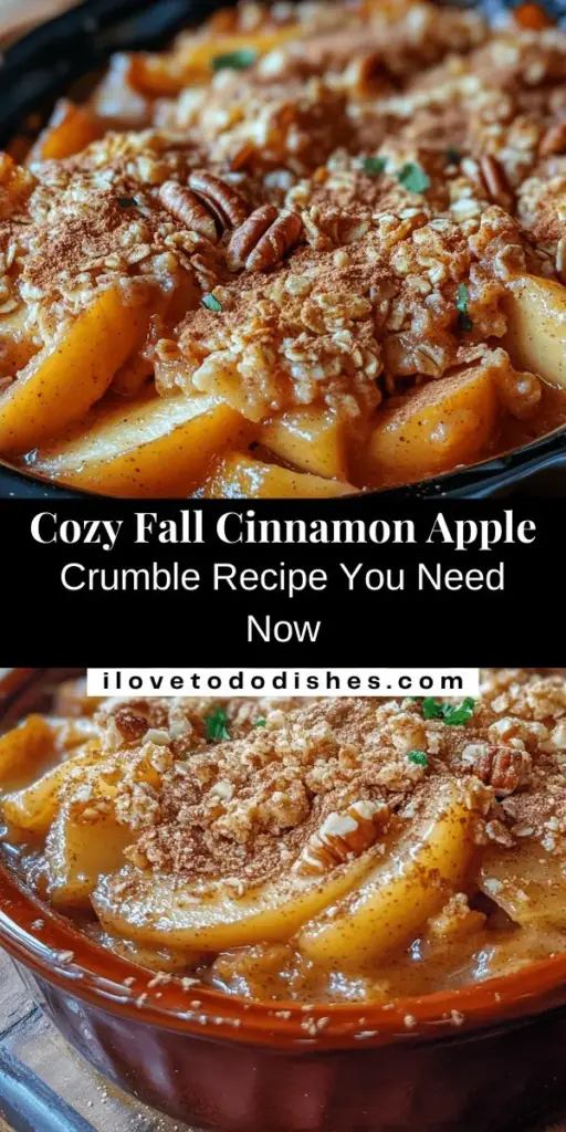 Embrace the flavors of fall with this Cozy Cinnamon Spiced Apple Crumble! This delightful dessert combines tart Granny Smith apples with warm spices like cinnamon and nutmeg, topped with a sweet, crumbly mixture that achieves the perfect crunch. Ideal for gatherings or cozy nights in, this recipe fills your home with a mouthwatering aroma and creates a comforting treat for all. Enjoy it warm with a scoop of ice cream or a dollop of whipped cream for the ultimate indulgence.