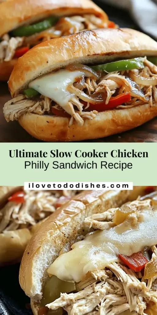 Discover the ultimate comfort food with Slow Cooker Chicken Philly Sandwiches! This easy recipe combines tender chicken, vibrant bell peppers, and melty provolone cheese for a satisfying meal perfect for busy nights. Simply toss the ingredients in your slow cooker and let it work its magic while you enjoy family time. Experiment with spices or veggie swaps for a personalized touch. Enjoy a deliciously hearty experience! #SlowCookerRecipes #PhillyCheesesteak #ComfortFood #EasyDinner #FamilyMeals