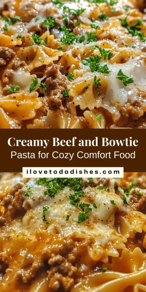 Discover the ultimate comfort food with Creamy Beef and Bowtie Pasta Delight! This recipe perfectly combines rich heavy cream, savory ground beef, and fun bowtie pasta for a meal that's satisfying and heartwarming. Perfect for family dinners or cozy nights in, this dish is a crowd-pleaser that brings everyone together. Elevate your weeknight dinner with this delicious and creamy pasta creation! #PastaRecipes #ComfortFood #DinnerIdeas #CreamyPasta #FamilyMeals #CulinaryDelight