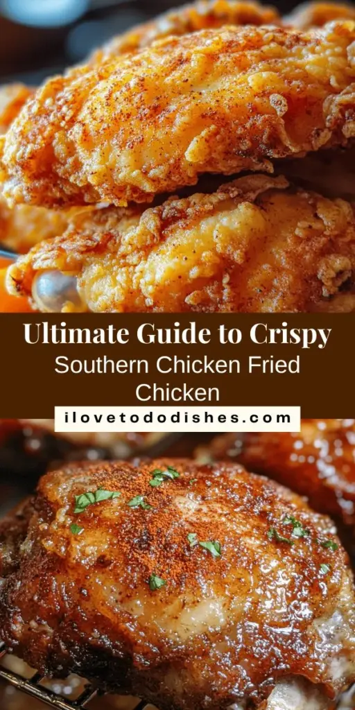 Discover the ultimate guide to making Crispy Southern Chicken Fried Chicken! This beloved comfort food is all about tender, juicy chicken coated in a golden, crispy crust. Learn the secrets of a perfect buttermilk marinade, the importance of high-quality ingredients, and expert frying techniques that ensure a flavorful meal. Ideal for family dinners or special occasions, this dish captures the essence of Southern hospitality. #SouthernFood #FriedChicken #ComfortFood #RecipeIdeas #HomeCooking