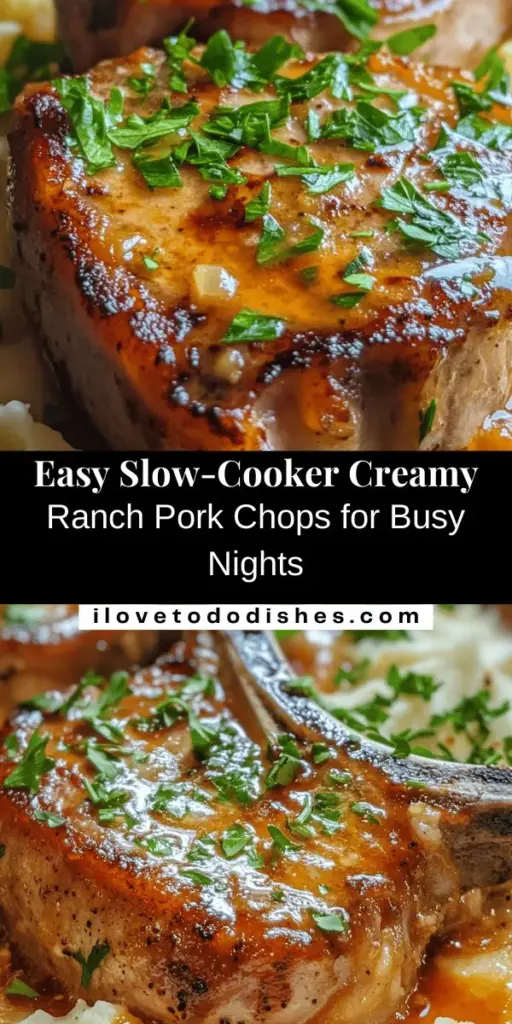 Looking for a comforting meal that fits your busy schedule? Try these Slow-Cooker Creamy Ranch Pork Chops! This savory dish combines the rich flavors of ranch dressing and creamy mushroom soup, creating a mouthwatering dinner with minimal prep. Perfect for family gatherings, it promises tender and juicy pork chops that will impress even the pickiest eaters. Enjoy delicious home-cooked comfort with ease! #SlowCookerRecipes #ComfortFood #PorkChops #EasyDinner #FamilyMeals #CrockpotCooking