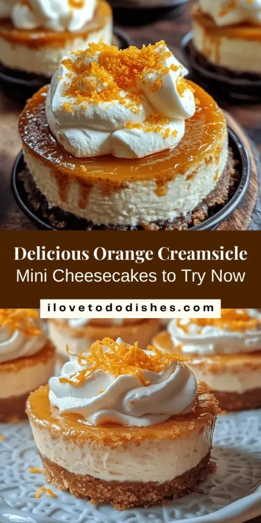 Satisfy your sweet tooth with these Orange Creamsicle Mini Cheesecakes! Bursting with the nostalgic flavors of summer, each creamy bite encapsulates the delightful vanilla and citrus combination that we all love. Perfect for parties or a fun treat at home, this easy recipe breaks down the essential steps to create a delicious dessert experience. Get ready to impress your friends and family! #Dessert #MiniCheesecakes #Creamsicle #Baking #Recipe #SummerTreats #SweetTooth