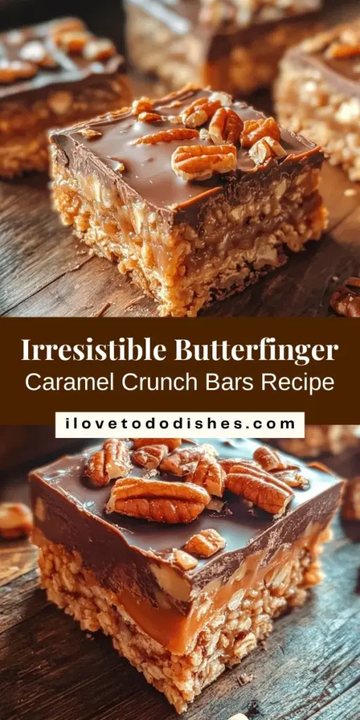 Indulge in the irresistible flavors of homemade Butterfinger Caramel Crunch Bars! This delicious treat combines creamy chocolate, chewy caramel, and crispy cereal for a perfect dessert that will impress everyone. Ideal for family gatherings, movie nights, or sweet cravings, these bars are simple to make and fun to share. Get ready for a symphony of flavor and texture with every bite. Try it today! #Dessert #Recipe #SweetTreats #Baking #Butterfinger #Caramel #Yum