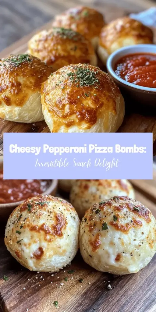 Get ready for the ultimate snack experience with cheesy pepperoni pizza bombs! These bite-sized delights pack all the classic pizza flavors into a portable, delicious treat. Perfect for parties, game nights, or family dinners, they're simple to make and customizable to suit every taste. Serve them warm with marinara for dipping and watch everyone smile! Dive into a cheesy, savory explosion of goodness! #PizzaBombs #CheesySnacks #PartyFood #ComfortFood #YummyRecipes