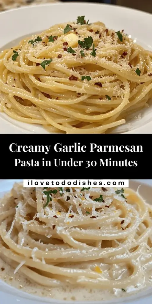 Indulge in the creamy delight of Garlic Parmesan Pasta, a comforting dish perfect for any occasion! This quick-to-make recipe is packed with rich flavors from garlic and Parmesan, making it a favorite for busy weeknights or special gatherings. With just a few simple ingredients, you can create restaurant-quality pasta in under 30 minutes. Customize it with optional add-ins like red pepper flakes, lemon zest, or fresh herbs for an extra twist! #PastaLovers #ComfortFood #GarlicParmesan #EasyRecipes #FoodieEats #HomeCooking