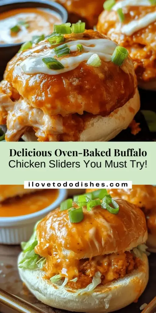 Satisfy your cravings with these oven-baked Buffalo chicken sliders! These flavorful mini sandwiches combine spicy chicken, creamy cheese, and fresh toppings for the ultimate game day snack. Healthier than traditional fried options, these sliders are easy to prepare and customizable for any dietary preference. Perfect for parties or a cozy night in, they're sure to impress! Try them out and enjoy a delicious guilt-free treat! #BuffaloChickenSliders #HealthySnacks #GameDayFood #PartyAppetizers #EasyRecipes