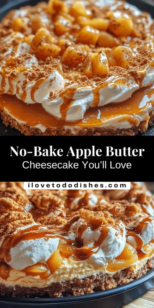 Indulge in the delightful No-Bake Apple Butter Cheesecake Delight, a creamy, rich dessert that beautifully blends the warm spices of apple butter with the classic textures of cheesecake. This easy recipe requires no baking and is perfect for any occasion, from cozy family dinners to festive gatherings. Topped with extra apple butter and a sprinkle of cinnamon, this dessert is as visually appealing as it is delicious! Try it today! #NoBakeCheesecake #DessertRecipes #AppleButter #CheesecakeDelight #FallFlavors #EasyDesserts #SweetTreats