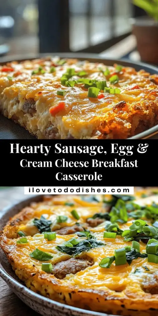 Start your day with a deliciously creamy Sausage, Egg & Cream Cheese Hash Brown Breakfast Casserole! This hearty breakfast dish combines savory sausage, crispy hash browns, and rich cream cheese for a satisfying meal that’s perfect for any occasion. It's easy to prepare, customizable, and can be made ahead of time. Perfect for brunches or busy mornings! Get the recipe and get cooking today! #BreakfastCasserole #BrunchIdeas #ComfortFood #EasyRecipes #MealPrep