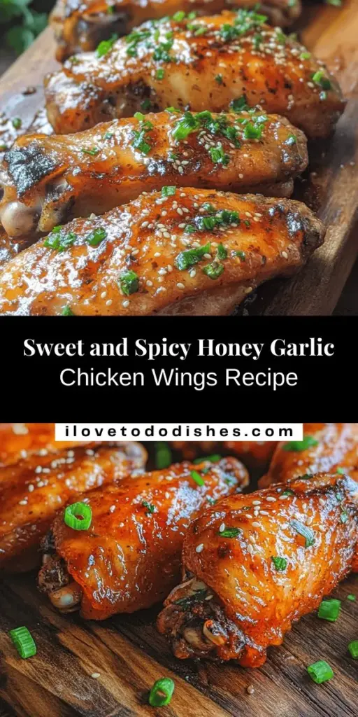 Indulge in the mouthwatering flavor of Spicy Honey Garlic Baked Chicken Wings! With a perfect balance of sweet honey and spicy sriracha, these wings are baked to crispy perfection. Easy to prepare with simple ingredients, they're ideal for gatherings or a cozy night in. Elevate your meals with this crowd-pleaser that everyone will love! Try this irresistible recipe and impress your guests today! #ChickenWings #HoneyGarlic #YummyRecipes #ComfortFood #BakedWings