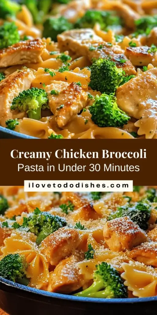 Looking for a quick and satisfying dinner? This Quick & Creamy Chicken Broccoli Pasta recipe is perfect for busy weeknights! With tender chicken, vibrant broccoli, and pasta all enveloped in a rich, creamy sauce, it’s comfort food at its best. Plus, it's customizable to suit your dietary needs. Enjoy a delicious meal in under 30 minutes! #PastaRecipe #EasyDinner #QuickMeals #CreamyPasta #ChickenBroccoli #HealthyEating