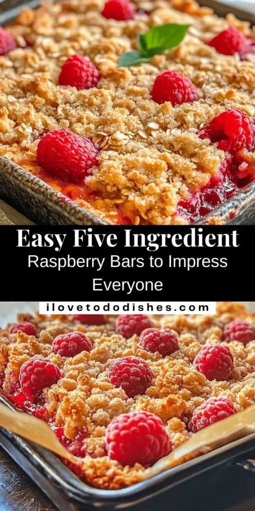 Discover the joy of baking with this simple yet delicious Fabulous Five Ingredient Raspberry Bar recipe! With just five key ingredients, you can whip up a sweet and tangy treat that’s perfect for any occasion. This easy dessert combines rolled oats, almond flour, honey or maple syrup, fresh raspberries, and coconut oil for a satisfying bite that everyone will love. Perfectly adaptable, it's great for gluten-free or vegan diets too! #RaspberryBars #Bakery #DessertRecipe #SimpleCooking #HealthyTreats #FiveIngredientRecipe