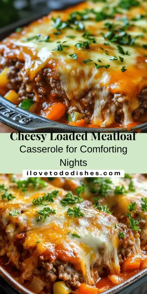 Experience the ultimate comfort food with this Cheesy Loaded Meatloaf Casserole! This dish combines seasoned ground beef, colorful vegetables, and gooey cheese baked into a single, satisfying casserole that's perfect for family dinners. Easy to prepare and customizable with different meats and veggies, it's great for meal prep or serving a crowd. Enjoy a delicious meal with minimal cleanup! #MeatloafCasserole #ComfortFood #FamilyDinner #MealPrep #CheesyGoodness #HeartyMeals