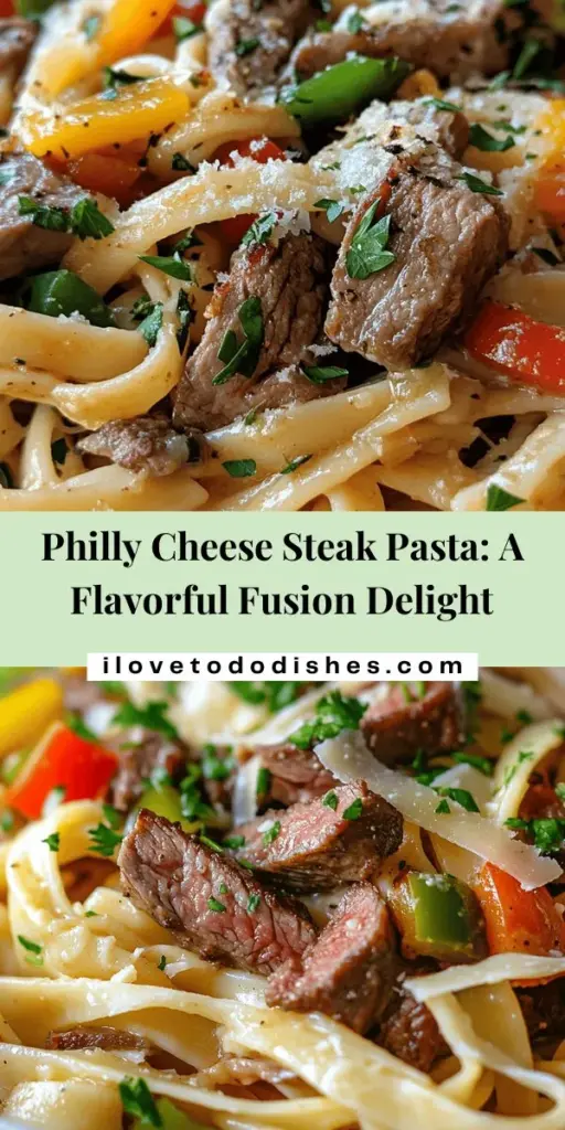 Dive into the delicious fusion of Philly Cheese Steak and pasta with this easy-to-make recipe! Philly Cheese Steak Pasta Delight combines tender ribeye steak, creamy sauce, and vibrant veggies, all tossed with fettuccine for a comforting meal that your family will love. Perfect for any occasion, this dish is sure to satisfy your cravings. Try it today for a unique culinary adventure! #PastaRecipe #ComfortFood #Foodie #CheeseSteak #DinnerIdeas #PastaLovers