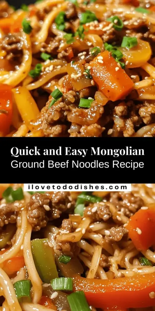 Discover the rich flavors of Mongolian cuisine with this quick and easy Mongolian Ground Beef Noodles recipe. In just 30 minutes, you can create a hearty dish that combines savory ground beef, fresh vegetables, and a delicious blend of sauces. Perfect for busy weeknights or family gatherings, this adaptable recipe allows you to mix and match ingredients to suit your preferences. Give it a try and elevate your dinner table! #MongolianNoodles #QuickMeals #ComfortFood