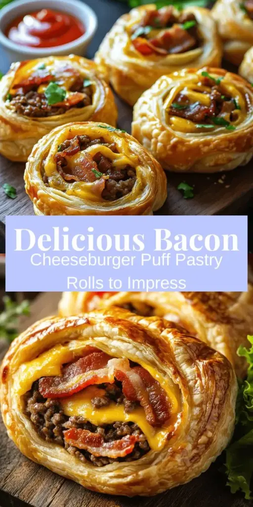 Discover the ultimate comfort food with this Bacon Cheeseburger Puff Pastry Roll recipe! Perfect for parties or cozy dinners, this dish combines crispy bacon, juicy beef, and melted cheddar cheese, all wrapped in flaky puff pastry. Each bite is a flavor explosion that's sure to impress your guests. Follow our easy steps for a delicious meal that everyone will love. Ready to create this crowd-pleaser? #PuffPastry #Cheeseburger #Recipe #ComfortFood #Foodie #Epicurean #PartyFood