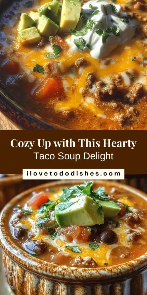 Warm up this winter with our Hearty Taco Soup Delight! This one-pot meal is packed with nutritious ingredients like ground turkey, beans, and colorful vegetables, blending the classic flavors of tacos into a comforting soup. Perfect for busy weeknights or cozy gatherings, this dish is easy to customize with your favorite toppings. Enjoy the rich flavors and health benefits in every satisfying bowl! #TacoSoup #ComfortFood #HealthyEating #Soups #WinterRecipes