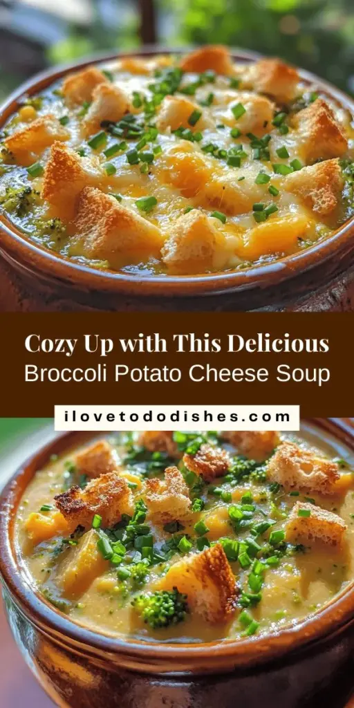 Warm up with the ultimate comfort food: Cozy Broccoli Potato Cheese Soup! This heartwarming recipe combines fresh broccoli, creamy potatoes, and rich cheddar cheese to create a nourishing dish perfect for any season. Packed with flavors and nutrients, it's an ideal choice for family dinners or quiet evenings at home. Try it today and enjoy a hug in a bowl! #SoupSeason #ComfortFood #HealthyEating #BroccoliSoup #CheeseLovers #RecipeIdeas