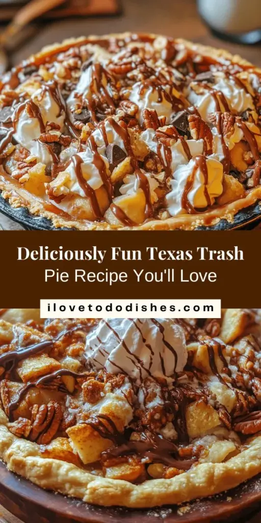 Indulge in the deliciously unique Texas Trash Pie, a sweet and salty treat that combines an eclectic mix of flavors and textures! This fun dessert features a rich base of sweetened condensed milk, crunchy potato chips, salty pretzels, and gooey chocolate chips. Perfect for potlucks and gatherings, it's sure to spark conversations and delight your guests. Customize it to fit your taste or dietary needs. Try it today! #TexasTrashPie #Dessert #SweetAndSalty #Bakery #Foodie #TexasCuisine #HomeBaking