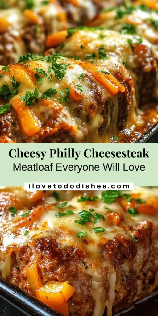 Indulge in the ultimate comfort food with this Cheesy Philly Cheesesteak Meatloaf! Combining seasoned ground beef, sautéed bell peppers, onions, and gooey provolone cheese, this twist on a classic meatloaf is sure to impress. Perfect for family meals, it's a nutritious choice using lean beef and vibrant veggies. Try it tonight and create new memories around the dinner table! #PhillyCheesesteak #Meatloaf #ComfortFood #DinnerIdeas #HomeCooking #RecipeInspiration #HealthyEating