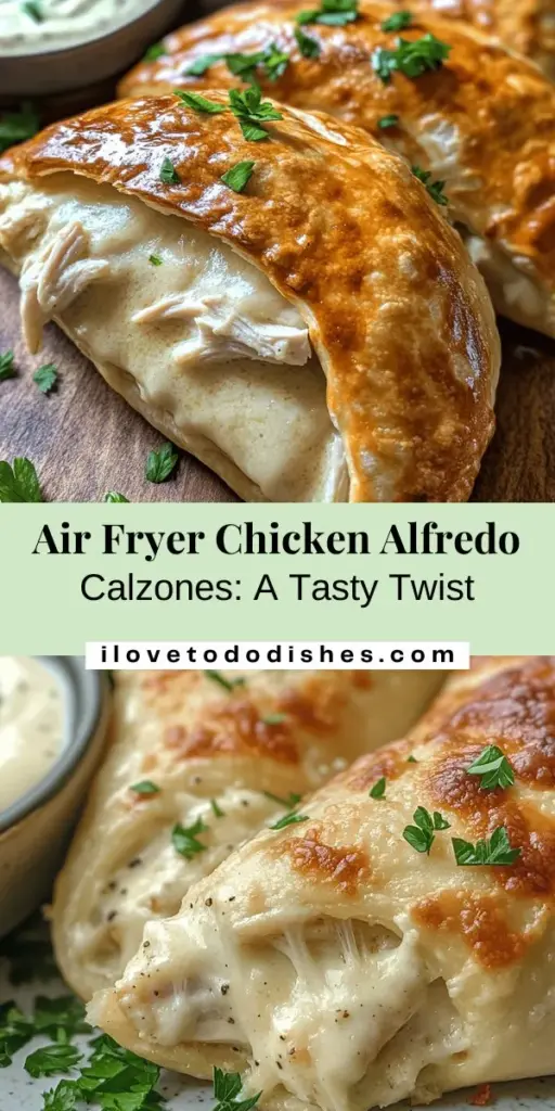 Looking for a tasty twist on a classic dish? Try these Chicken Alfredo Air Fryer Calzones! Packed with tender chicken, creamy Alfredo sauce, and gooey cheese, all wrapped in a crispy crust, they’re perfect for a quick weeknight dinner or a satisfying snack. Easy to customize, these calzones are a guilt-free indulgence thanks to the air fryer. Get ready to impress your family and friends with this delicious recipe! #Calzones #AirFryerRecipes #ComfortFood #ChickenAlfredo #EasyDinner #Foodie