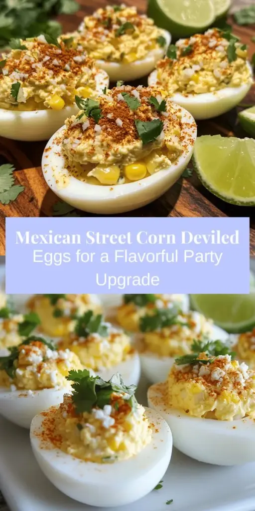 Discover a delicious twist on the classic deviled egg with Mexican Street Corn Deviled Eggs! This vibrant appetizer combines creamy yolk with bold flavors of lime, chili powder, and sweet corn, inspired by the beloved elote. Perfect for parties or casual dinners, these flavorful bites will impress your guests and elevate any meal. Try this unique recipe and bring a taste of Mexico to your table! #DeviledEggs #MexicanCuisine #Elote #PartyAppetizers #Foodie