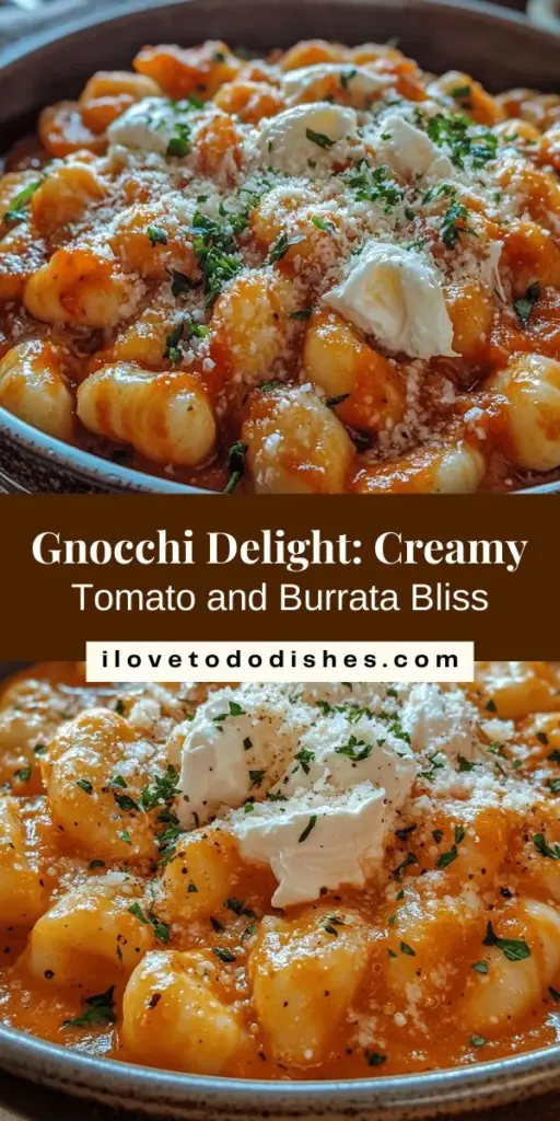 Indulge in the exquisite comfort of Gnocchi Delight: Creamy Tomato Bliss with Burrata. This recipe transforms traditional gnocchi into a hearty dish with a luscious tomato sauce and rich burrata. Perfect for any occasion, it combines simple ingredients to create a spectacular meal that will impress family and friends. Dive into the details and elevate your cooking with this delightful Italian classic! #Gnocchi #ItalianRecipes #ComfortFood #Burrata #Foodie