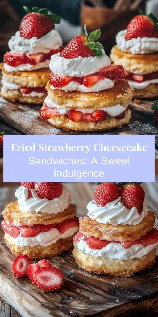 Treat yourself to a delightful fusion of flavors with Fried Strawberry Cheesecake Sandwiches! This decadent dessert features creamy cheesecake, fresh strawberries, and a crispy fried exterior. Perfect for gatherings or a special indulgence at home, these sandwiches are sure to impress. Explore the sweet and crunchy goodness of this unique recipe that elevates classic cheesecake to a fun new level. Get ready to bite into a delicious experience! #DessertRecipes #Cheesecake #FriedTreats #StrawberryDesserts #SweetIndulgence