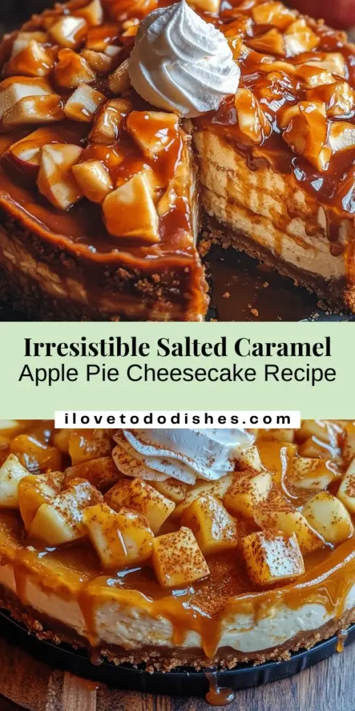 Indulge in the ultimate dessert experience with a Salted Caramel Apple Pie Cheesecake! This delightful fusion features creamy cheesecake layered with spiced apple filling, all sitting atop a buttery graham cracker crust and generously drizzled with salted caramel. Perfect for any celebration or cozy gathering, this treat brings warmth and sweetness to the table. Try this recipe and impress your loved ones! #DessertGoals #Cheesecake #SaltedCaramel #ApplePie #BakingFun #FallTreats