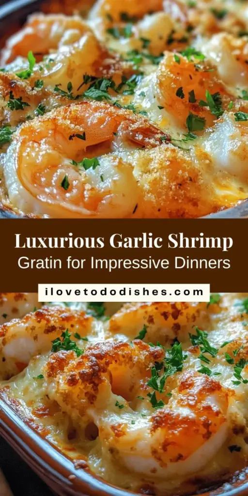 Indulge in the rich flavors of Garlic Shrimp Gratin, a perfect blend of succulent shrimp, creamy garlic sauce, and a crunchy breadcrumb topping. This versatile dish is ideal for impressing guests or enjoying a cozy family dinner. With ingredients like Gruyère cheese, fresh garlic, and a hint of lemon, each bite is a celebration of culinary delight. Try this easy recipe and elevate your dining experience! #GarlicShrimpGratin #SeafoodLovers #EasyRecipes #GourmetCooking #DinnerInspiration #ComfortFood