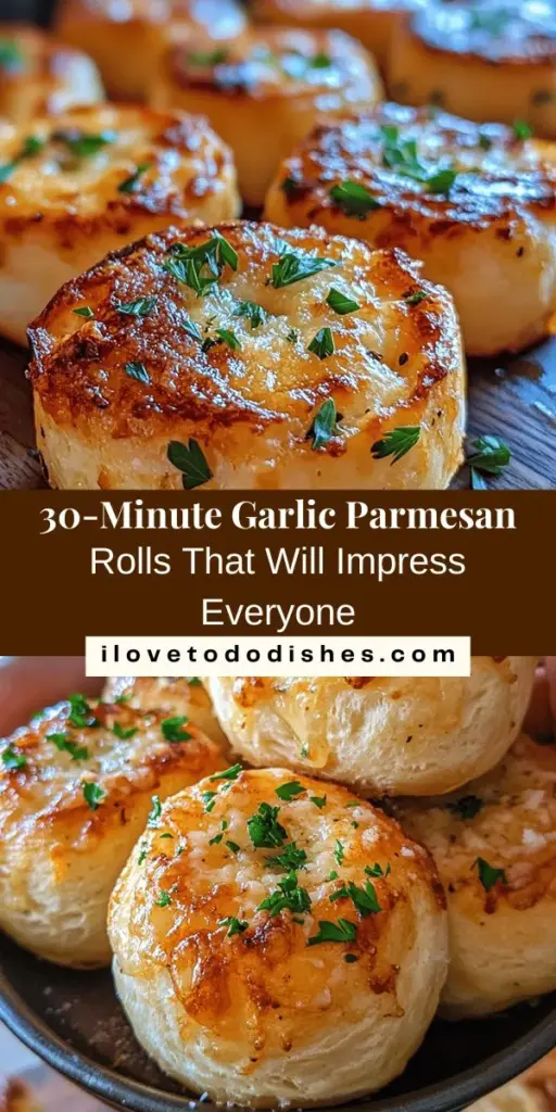 Elevate your meals with these scrumptious 30-Minute Garlic Parmesan Dinner Rolls! With a perfect blend of garlic and nutty Parmesan, these fluffy rolls are quick to make and sure to impress. Enjoy them warm alongside family dinners or at gatherings. Get ready to create homemade bread in just half an hour with this easy recipe! Perfect for any occasion. #GarlicParmesan #DinnerRolls #HomemadeBread #QuickRecipes #BakingWithLove #ComfortFood