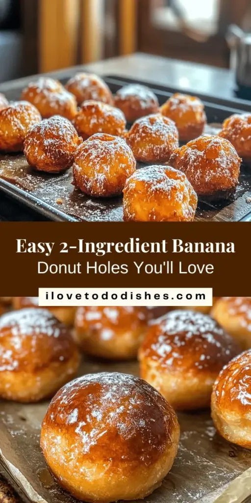 Satisfy your sweet cravings with these easy 2-ingredient banana donut holes! Made from ripe bananas and self-rising flour, this quick recipe is not only delicious but also healthier than traditional options. Perfect for all skill levels, these fluffy, flavorful treats are packed with potassium and fiber. Customize them with chocolate chips, nuts, or spices, and enjoy warm with yogurt or fresh fruit. Bake up a batch today! #BananaDonutHoles #HealthyTreats #BakingFun #QuickRecipes #YummySnacks