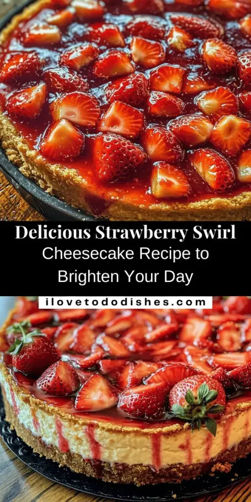 Savor the taste of summer with this Sweet Strawberry Swirl Cheesecake! This deliciously creamy dessert features a classic graham cracker crust and a vibrant strawberry swirl that makes it as beautiful as it is delectable. Perfect for birthdays, summer parties, or just a special treat at home, this cheesecake is sure to impress. Follow our step-by-step guide to create your own show-stopping masterpiece! #Dessert #Cheesecake #Baking #Strawberry #SummerTreats