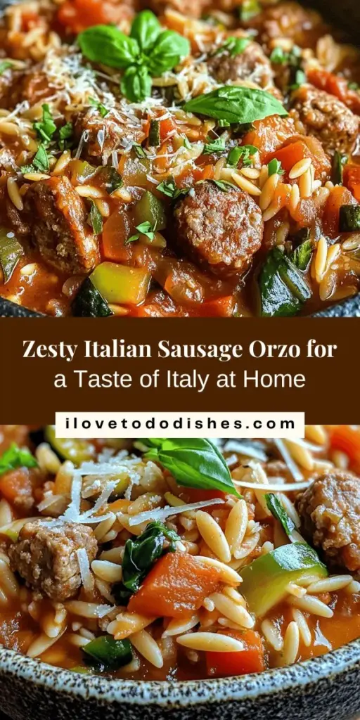 Transport your taste buds to Italy with this Zesty Italian Sausage Orzo! This hearty, one-pot dish combines flavorful Italian sausage with tender orzo pasta and fresh vegetables, creating a comforting meal perfect for any gathering or weeknight dinner. Packed with nutrients and bursting with flavor, it’s a dish that brings families together. Try it out and impress your loved ones with this culinary delight! #ItalianCuisine #ComfortFood #WeeknightDinner #HealthyEating #PastaLovers