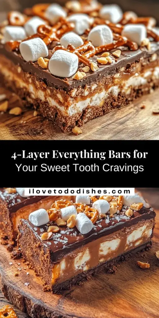 Dive into the delicious world of 4-Layer Everything Bars, where rich chocolate, creamy peanut butter, and decadent toppings create a dessert adventure like no other! This easy-to-follow recipe guides you through building layers of flavor and texture that will impress everyone at your next gathering. Perfect for parties, picnics, or a sweet treat at home. Get ready to indulge! #DessertBars #Baking #SweetTreats #ChocolateLovers #EasyRecipes #FoodieFun