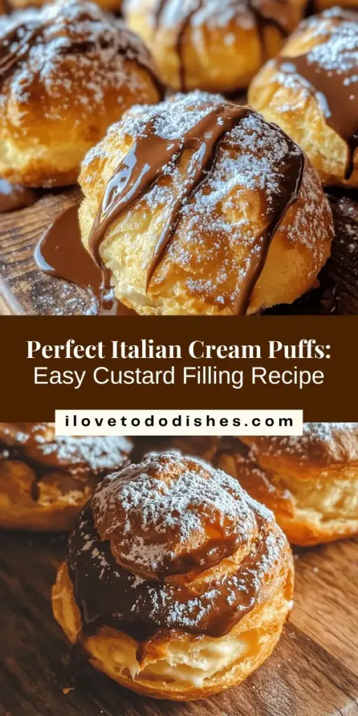 Indulge in the delightful world of Italian cream puffs with this step-by-step guide on making the perfect profiteroles filled with rich custard! Learn the secrets to creating light and airy pâte à choux and smooth custard filling that will impress your friends and family. Perfect for any occasion, these elegant treats will be the star of your dessert table. Discover tips, techniques, and variations to elevate your baking game! #ItalianCreamPuffs #Profiteroles #BakingRecipe #DessertIdeas #CustardFilling #YummyTreats