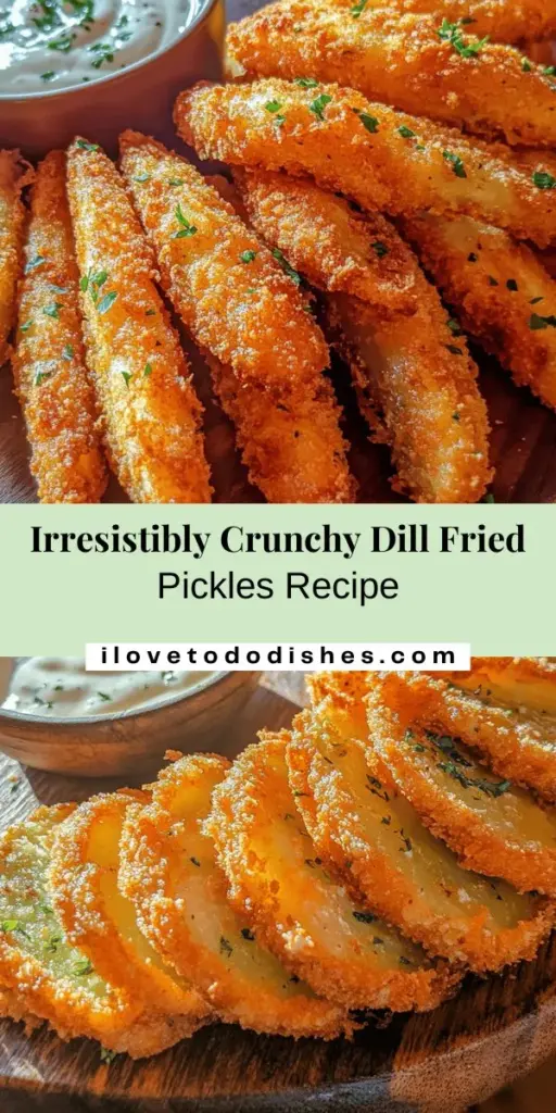 Indulge in the perfect snack with Crunchy Dill Delight Fried Pickles! These crispy and tangy treats are easy to make and sure to impress at your next gathering. Simply coat dill pickles in a flavorful mixture of seasonings, buttermilk, and cornmeal, then fry to golden perfection. Enjoy them warm with your favorite dipping sauce for a delightful crunch! Get the full recipe and elevate your snacking game! #FriedPickles #SnackTime #DeliciousRecipes #HomeCooking #CrispyTreats