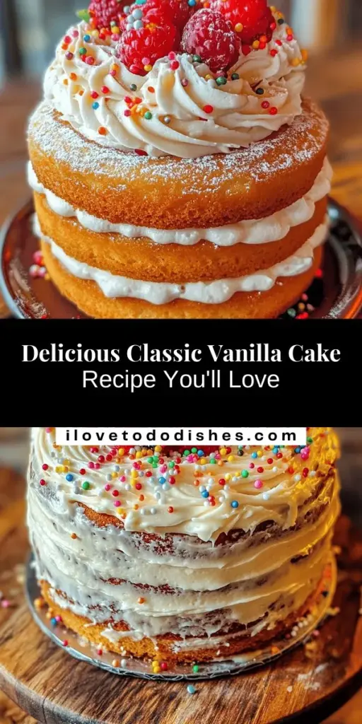 Discover the joy of baking with this easy and delicious classic vanilla cake recipe! Perfect for any celebration or family gathering, this timeless dessert features a fluffy texture and subtle sweetness, making it a favorite among home bakers. Explore the history, ingredients, and frosting options to customize your cake and make it truly special. Whether for birthdays, weddings, or simple get-togethers, this vanilla cake is guaranteed to impress. #VanillaCake #Baking #Desserts #ClassicRecipes #HomeBaking #CakeLovers