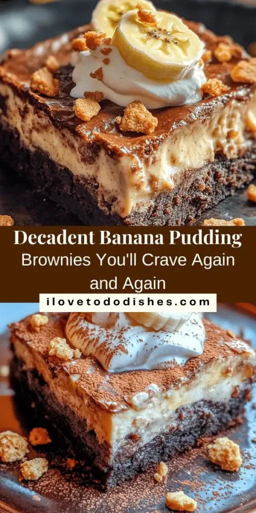 Indulge in the best of both worlds with these decadent Banana Pudding Brownies! This heavenly dessert combines rich chocolate brownies with a luscious banana pudding layer, creating a comforting treat that's perfect for any occasion. Ideal for parties or a cozy night in, this unique fusion will impress your family and friends. Get ready to savor every bite! #BananaPudding #Brownies #DessertRecipes #SweetTreats #BakingLove #ChocolateLovers #FoodieFavorites