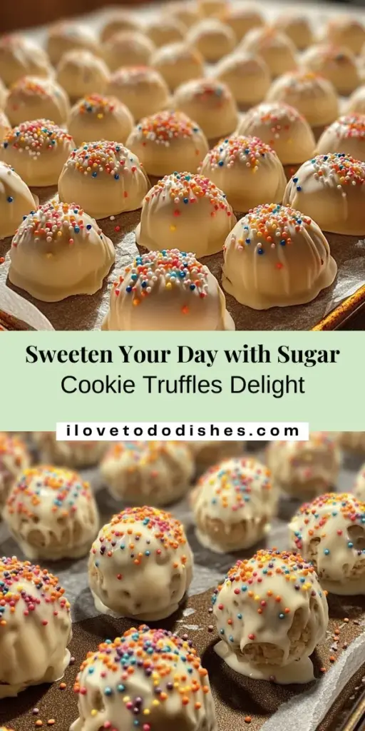 Satisfy your sweet tooth with delicious Sugar Cookie Truffles Delight! These creamy, customizable treats combine the joy of classic sugar cookies with a rich truffle filling. Perfect for parties, holidays, or cozy nights in, they're sure to impress guests of all ages. Explore endless flavor and topping options to make them uniquely yours. Get ready to indulge in a colorful dessert that’s as fun to make as it is to eat! #SugarCookieTruffles #DessertRecipe #BakingFun #SweetTreats #PartyFood