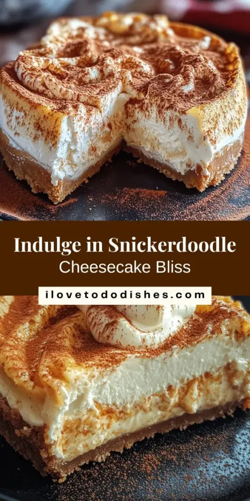 Delight in the cozy flavors of autumn with this Snickerdoodle Cheesecake Delight! This creamy dessert combines the classic taste of snickerdoodle cookies with a rich cheesecake base, featuring a buttery cinnamon crust and a tangy sour cream topping. Perfect for gatherings or a special treat for yourself, this dessert is a must-try. Impress family and friends with this unique twist on two beloved classics! #Dessert #Cheesecake #Baking #Snickerdoodle #SweetTreats #RecipeIdeas