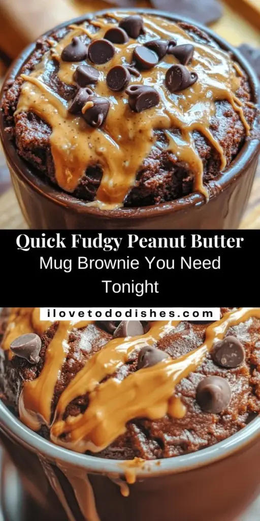 Satisfy your sweet cravings with this easy Fudgy Peanut Butter Mug Brownie recipe! Perfect for busy days or late-night indulgence, this single-serving treat combines rich chocolate and creamy peanut butter in a few simple steps. Ready in just minutes, it’s a guilt-free dessert solution with minimal cleanup. Top it off with ice cream or whipped cream for an extra indulgence! #MugBrownie #DessertRecipes #PeanutButter #ChocolateLovers #QuickDesserts #BakingAtHome #FoodieFun