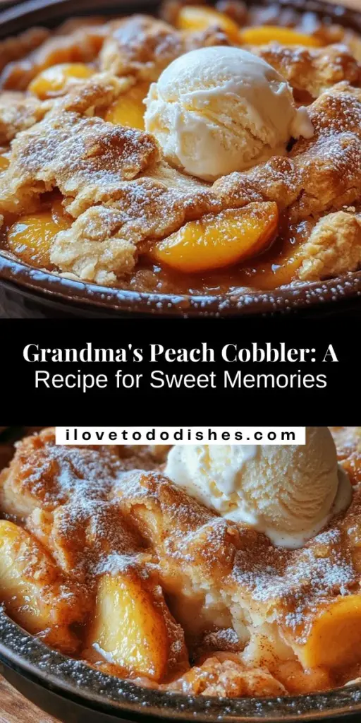 Indulge in Grandma's famous peach cobbler, a timeless recipe that brings sweet memories to life! This warm, buttery dessert is crafted with fresh, juicy peaches and simple ingredients, making it a staple at family gatherings. Perfectly balanced with a golden crust, it’s ideal served warm with a scoop of vanilla ice cream. Get ready to create lasting memories with this comforting classic! #PeachCobbler #HomemadeDessert #FamilyRecipe #SouthernCooking