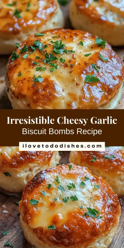 Discover the mouthwatering taste of Cheesy Garlic Biscuit Bombs—bite-sized snacks that blend cheesy richness with aromatic garlic in a fluffy biscuit shell. Perfect for any occasion, these biscuit bombs are easy to prepare and sure to impress at parties or family dinners. Customize them with your favorite fillings and herbs for an extra twist. Gather your loved ones and indulge in this delicious treat! #CheesyGarlicBiscuitBombs #ComfortFood #Appetizers #SnackTime #BakingDelight #FoodieFun