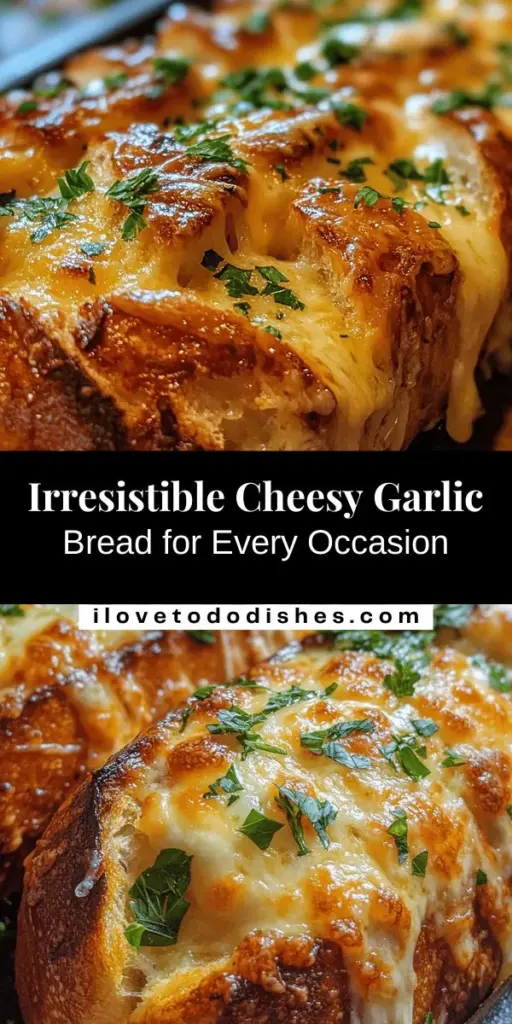 Bring a burst of flavor to your meals with Cheesy Garlic Delight Bread! This gooey, cheesy side dish combines the perfect blend of fresh garlic, buttery goodness, and melted mozzarella with a hint of Parmesan, making it an irresistible addition to any table. Ideal for family dinners or parties, this recipe is simple and quick to prepare, ensuring every bite is packed with savory delight. Get ready to impress your guests! #CheesyGarlicBread #ComfortFood #EasyRecipes #SideDish #FoodieFavorites #HomemadeDelight