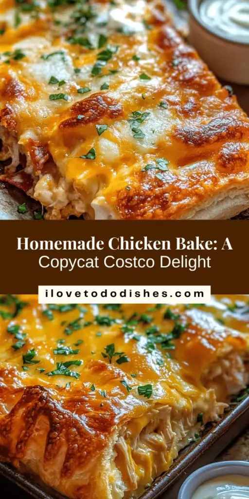 Discover the deliciousness of homemade chicken bakes with this easy copycat recipe inspired by Costco! Combining rotisserie chicken, creamy cheeses, and zesty ranch dressing wrapped in golden pizza dough, this dish is sure to be a hit. Customize with your favorite veggies or cheeses for a personal touch, and save time and money by whipping it up at home. Perfect for a family meal or gathering! #ChickenBake #CostcoCopycat #HomemadeRecipes #ComfortFood #EasyCooking #YummyMeals