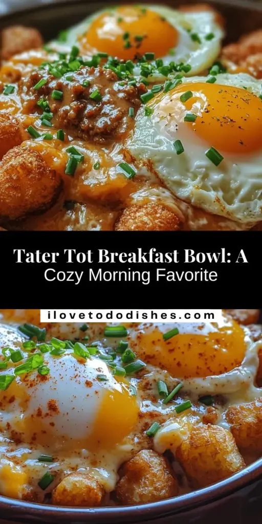 Start your morning off right with this irresistible Tater Tot Breakfast Bowl topped with creamy sausage gravy! Enjoy the satisfying crunch of golden tater tots, savory breakfast sausage, and perfectly cooked eggs for a delicious and hearty breakfast. Customize your bowl with your favorite ingredients and make it your own. Perfect for busy mornings or leisurely brunches, this dish is sure to be a family favorite! #BreakfastBowl #TaterTots #ComfortFood #SausageGravy #BrunchIdeas