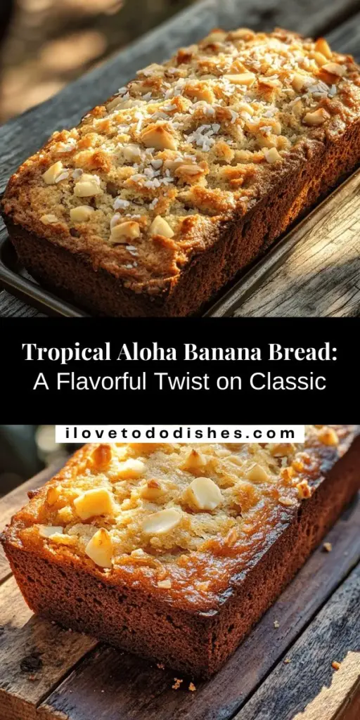 Discover the tropical delight of Aloha Banana Bread Bliss! This easy recipe combines ripe bananas, fresh pineapple, shredded coconut, and crunchy macadamia nuts for a sweet, moist treat that transports you to Hawaii. Perfect for breakfast, snacks, or dessert, it’s versatile and satisfying. Enjoy with butter, spread, or on its own. Try this twist on a classic today! #AlohaBananaBread #TropicalBaking #BananaBread #BakingRecipes #TasteOfHawaii #DeliciousDesserts