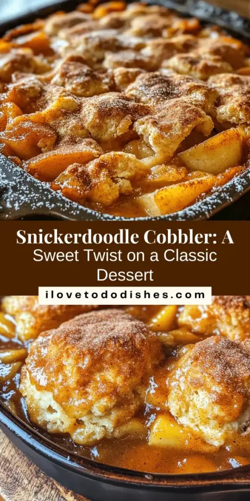 Discover the perfect blend of flavors with this Irresistible Snickerdoodle Cobbler! This delicious dessert combines the soft, cinnamon-sugar goodness of snickerdoodle cookies with a warm, juicy apple filling. It's easy to make and will quickly become a family favorite, whether served warm with a scoop of ice cream or alone. Dive into this delightful recipe and enjoy a twist on classic desserts! #SnickerdoodleCobbler #DessertLovers #BakingAtHome #Yum #ComfortFood #RecipeInspiration