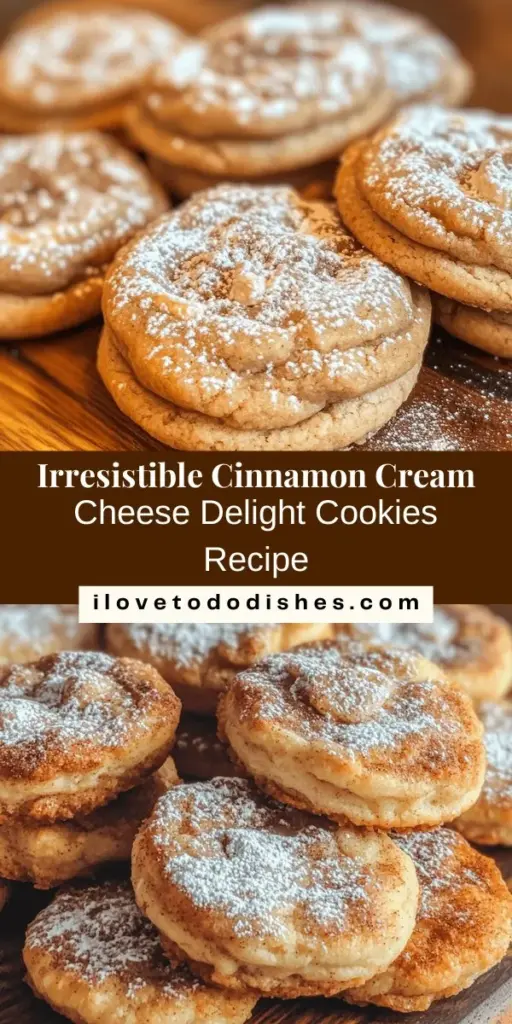 Indulge in the sweet goodness of Cinnamon Cream Cheese Delight Cookies! These soft, rich cookies combine creamy cream cheese with the warm spice of cinnamon, making them perfect for any occasion. Easy to make, they're a fantastic treat for gatherings, holidays, or a cozy night in. Dust with powdered sugar for a beautiful finish and enjoy with coffee, tea, or milk. Your taste buds will thank you! #CinnamonCookies #Baking #DessertInspiration #CookieRecipe #HomeBaking