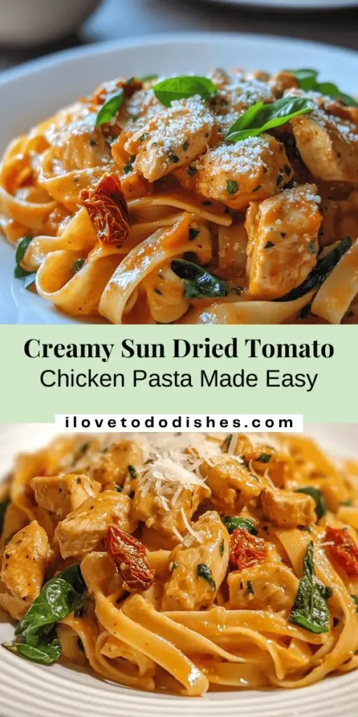 Indulge in the rich flavors of Creamy Sun Dried Tomato Chicken Pasta, a dish that transforms simple ingredients into a gourmet meal. With tender chicken, luscious cream sauce, and the tangy sweetness of sun dried tomatoes, this pasta is perfect for any occasion. Easy to prepare and full of vibrant flavors, it's sure to impress! Follow our step-by-step guide and enjoy a delicious, comforting dinner everyone will love. #PastaRecipe #CreamyPasta #DinnerIdeas #Foodie #CookingAtHome #YummyEats #ComfortFood